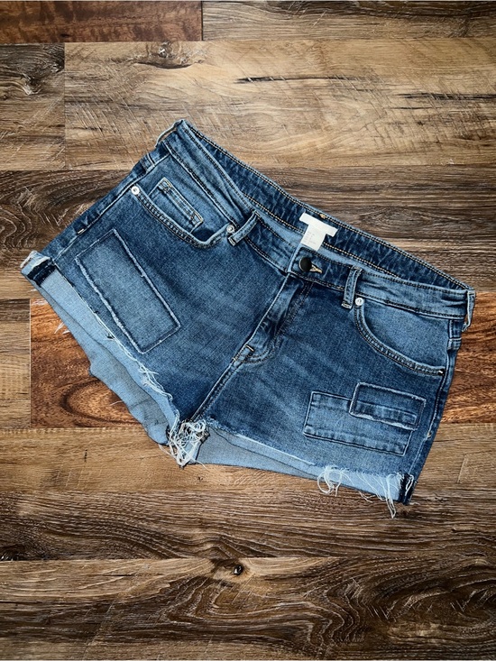 H&M Pants - H&M Dark Blue Distressed Frayed Rolled Cuff Denim Shorts, Size 8